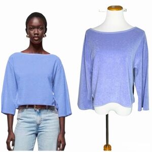 Nation LTD Fallon Terry Cloth Popover Size Medium NWT Wedgewood Blue Cotton